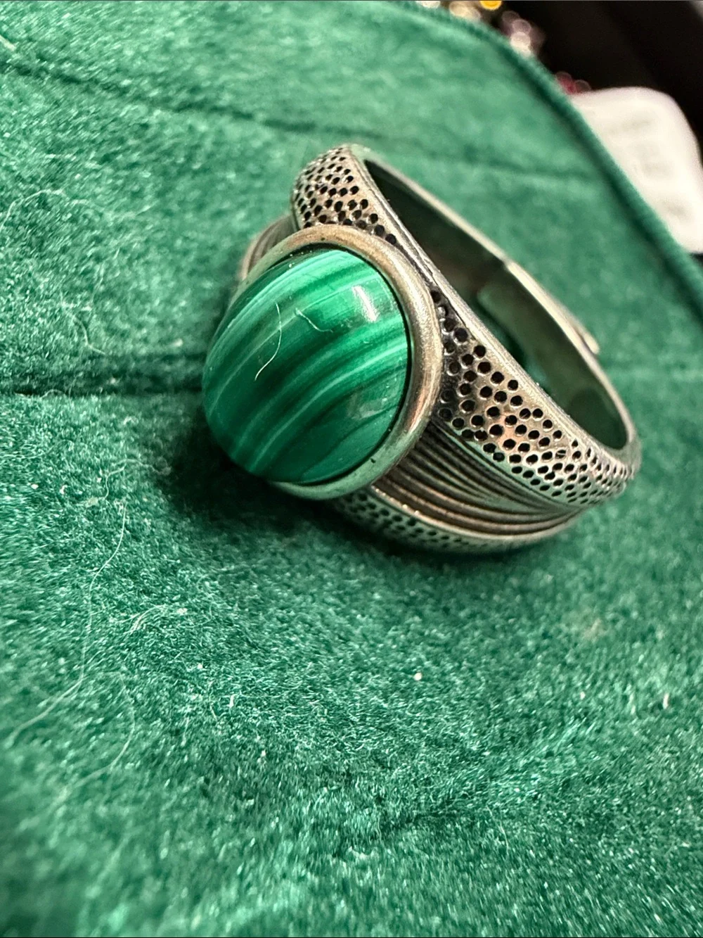 Green Malachite Stone Men's Silver Ring - Unbranded